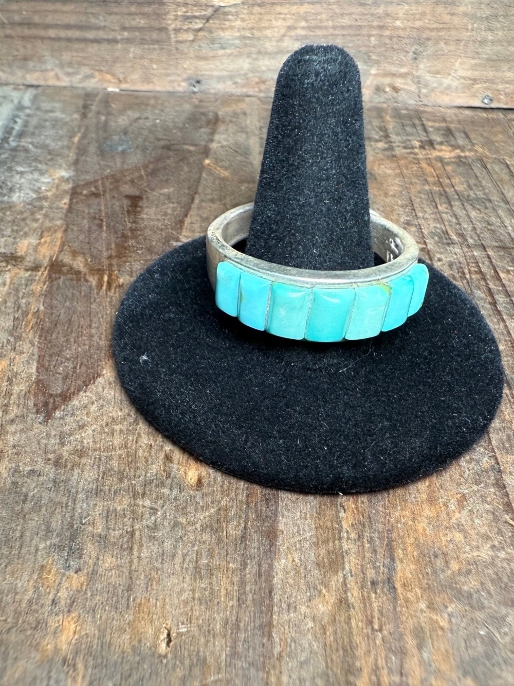 Turquoise Inlay Silver Women's Ring - Blue Stone Accent